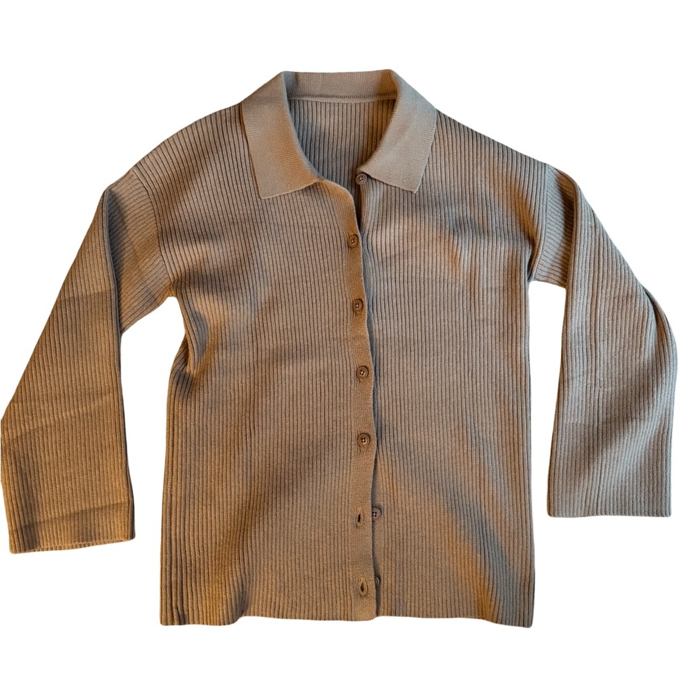 Tan Ribbed Button-Up Cardigan
